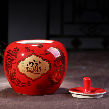 Red apple storage jar living room ceramic decorations Jahrriesnge porcelain of red vase cna0009