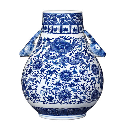 Blue and white dragon pattern ceramic vase with two ears Jahrriesnge porcelain of vase cna0017