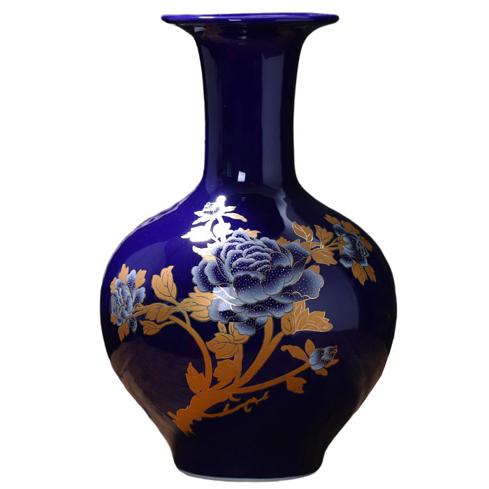 Jingdezhen gold-painted blue porcelain flower vase with peony multiple Jahrriesnge porcelain of blue vase cna0055