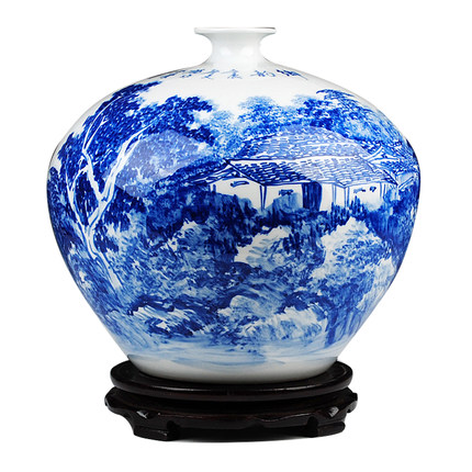 Designer Hand-painted blue and white porcelain landscape vase for home Jahrriesnge porcelain of Hand blue white landscape painting vase cna0062