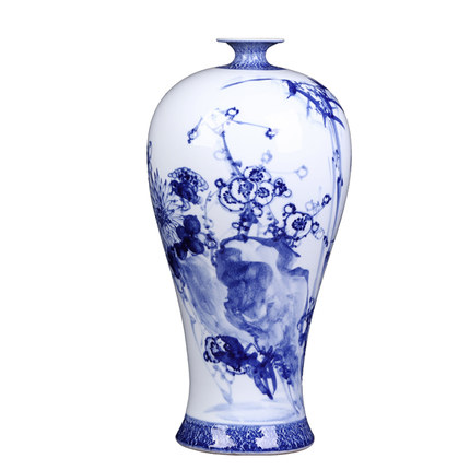 Chinese large hand painted blue and white vase ornament with flowers Jahrriesnge porcelain of white blue vase cna0077