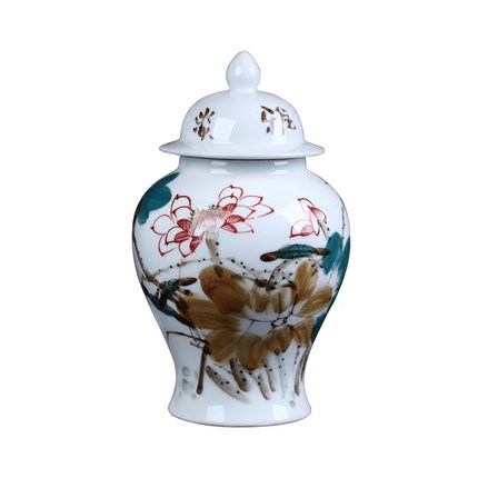 Hand-painted freehand lotus ceramic pot ornaments Jahrriesnge porcelain of lotus flower vase cna0078