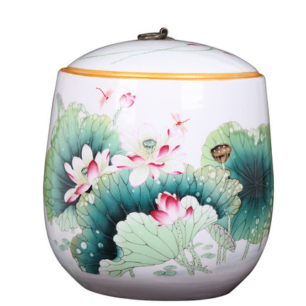 Jingdezhen pretty large airtight ceramic pot with lotus painting china Jahrriesnge porcelain of cna0087
