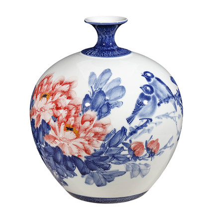 Hand painted blue and white ceramic vase with birds and flowers china Jahrriesnge porcelain of cna0093