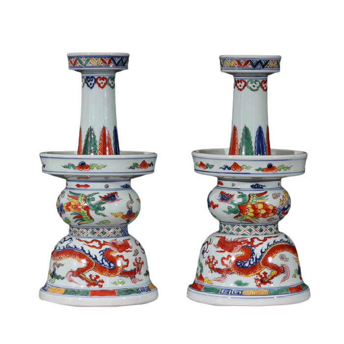 Blue and white glaze red ceramic candle holder with dragon and phoenix Jahrriesnge porcelain of cna0100