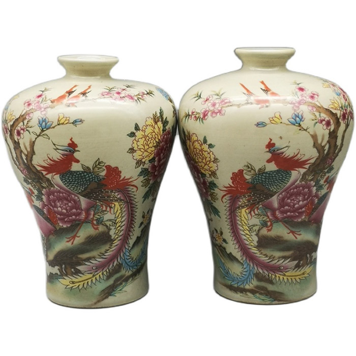 One pair chinese tongzhi reign qing dynasty famille rose ceramic vases Jahrriesnge porcelain of vase cna0125