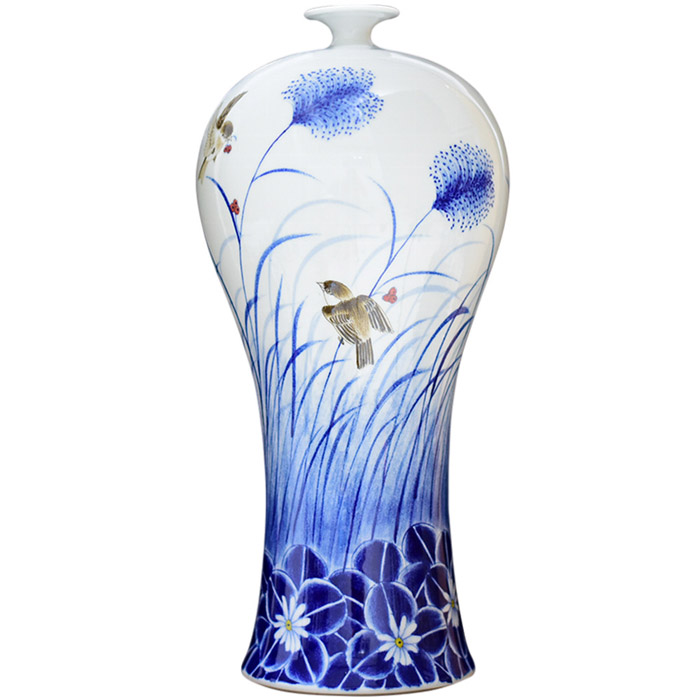 Designer large floor ceramic vase ornament with birds and flowers Jahrriesnge porcelain of vase cna0149