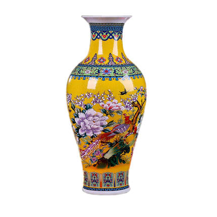 European style large yellow floor ceramic flower vases and accessories Jahrriesnge porcelain of yellow vase cna0165