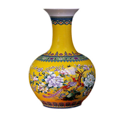 Enamel yellow ornamental ceramic vase Jahrriesnge porcelain of golden vase cna0174