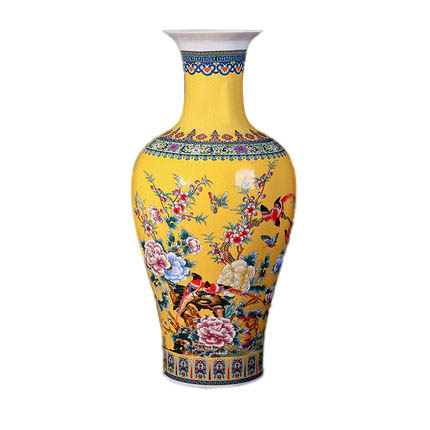 Enamel yellow fishtail shape large vase Jahrriesnge porcelain of golden vase cna0180