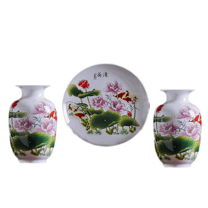 Lotus three-piece ceramic small vase decoration crafts Jahrriesnge porcelain of vase set 3 pieces cna0204