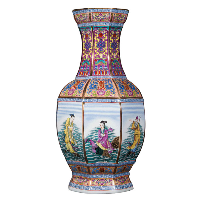 Enamel famille rose eight immortals cross the sea six square vase Jahrriesnge porcelain of vase cna0205