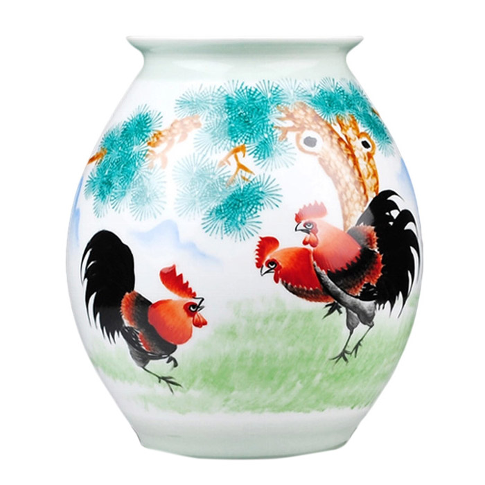 Designer hand painted ceramic vase decoration with roosters home decor Jahrriesnge porcelain of vase cna0216