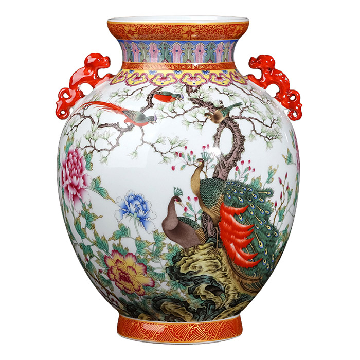 Vintage qing dynasty qianlong enamel double ear ceramic vase decor Jahrriesnge porcelain of porcelain vase cna0228