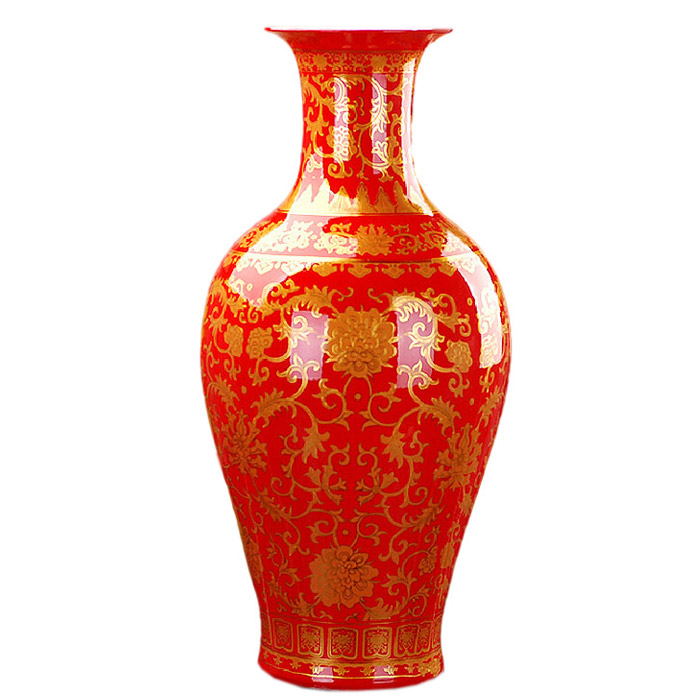 China large red in gold fishail floor ornamental ceramic vase home Jahrriesnge porcelain of porcelain vase cna0232