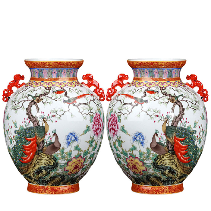 Vintage qing dynasty qian long Chinese enamel binaural flower vases Jahrriesnge porcelain of cna0248