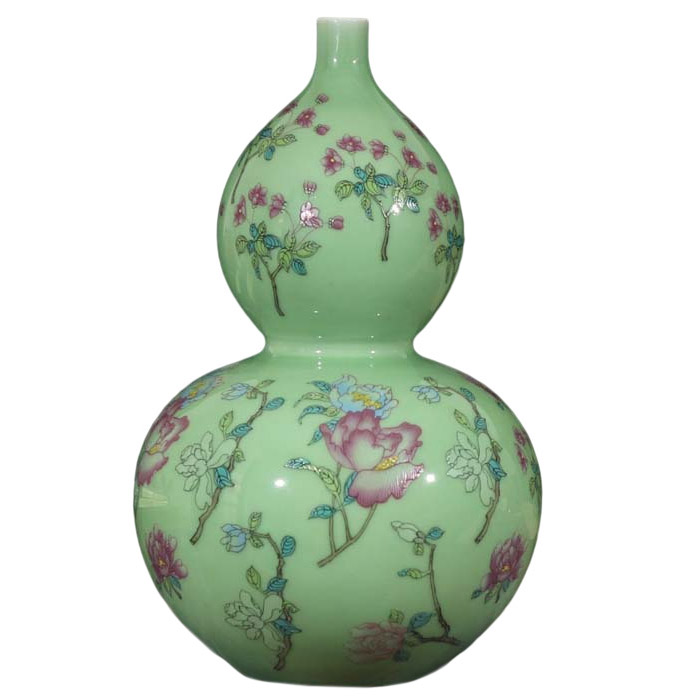 Green treasure gourd porcelain flower vase with lotus painting home Jahrriesnge porcelain of cna0249