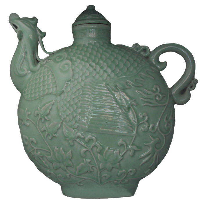 Vintage extra large crested celadon porcelain flat jugs and vases Jahrriesnge porcelain of vase cna0255