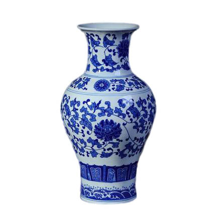 Ceramic Blue and White Porcelain tangled lotus Fishtail Shape Vase Jahrriesnge porcelain of white and blue vase cna0259