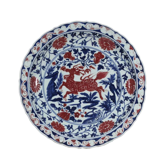 Hand painted blue and white underglaze red decorative porcelain plate Jahrriesnge porcelain of cna0299