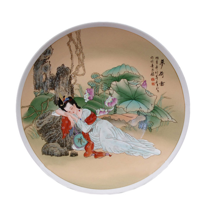 Jingdezhen hand painted pastel beauty figure ceramic plate ornament Jahrriesnge porcelain of cna0310