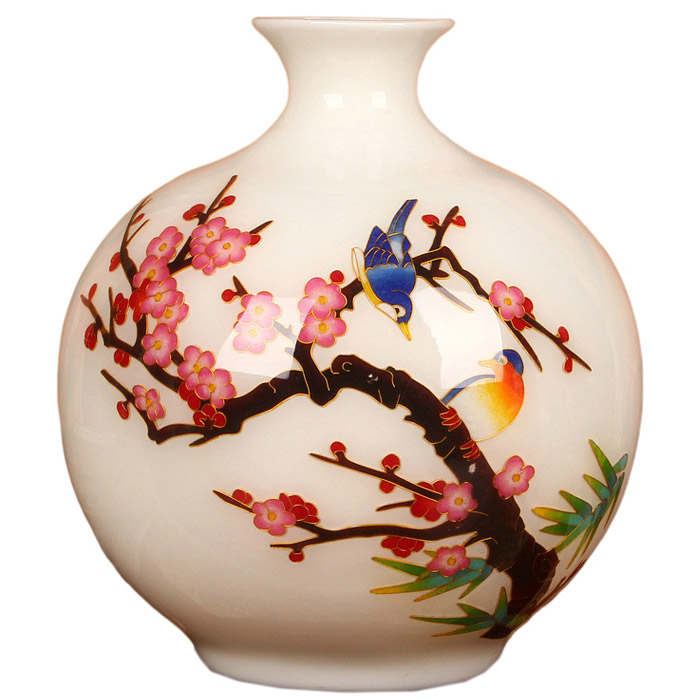 Chinese fashion white ceramic vase with birds and flowers home Jahrriesnge porcelain of hand drawn mini vase cna0314
