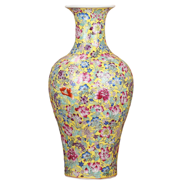 Hand painted tall pastel yellow bottom floor standing vase with flower Jahrriesnge porcelain of hand drawn mini vase cna0318