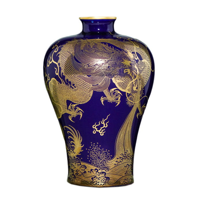 Blue mermaid ceramic vase with golden dragon ornaments for living room Jahrriesnge porcelain of vase cna0325