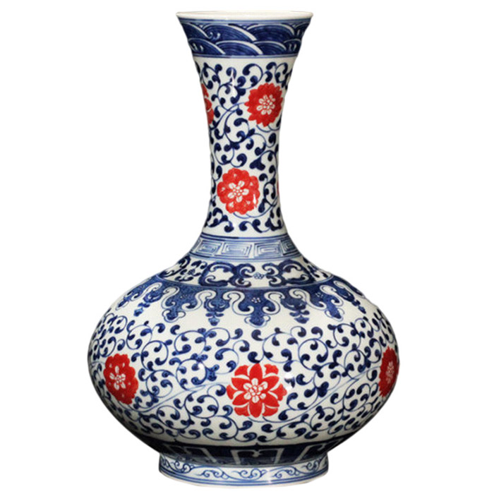 Hand-painted blue and white underglaze red tangled lotus ceramic vase Jahrriesnge porcelain of vase cna0348