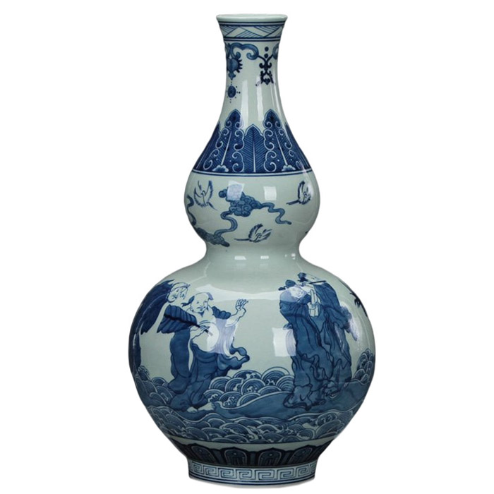 Hand painted blue and white 8 immortals crossing the sea gourd vase Jahrriesnge porcelain of vase cna0354