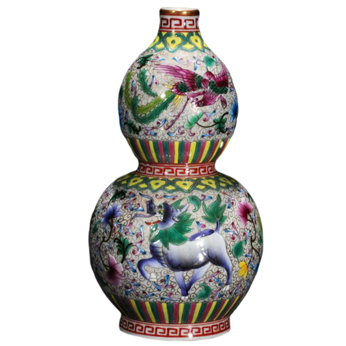 Enamel pastel gourd ceramic vase with phoenix hair and kirin horn Jahrriesnge porcelain of vase cna0360