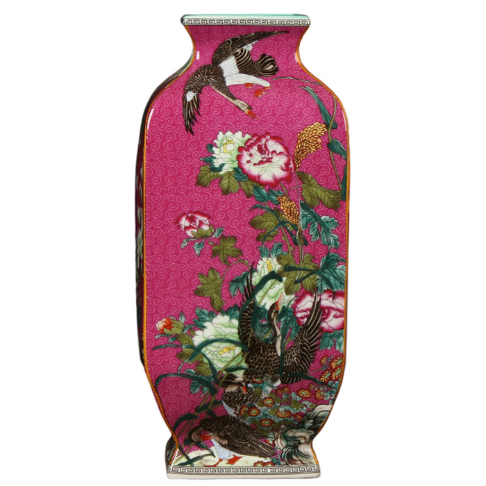 Pastel peony flower and bird chinese landscape majolica pottery vase Jahrriesnge porcelain of color glaze vase cna0362