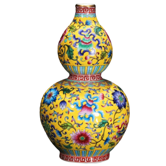 Hand painted enamel pastel luxury golden-edged gourd ceramic vase Jahrriesnge porcelain of color glaze vase cna0367
