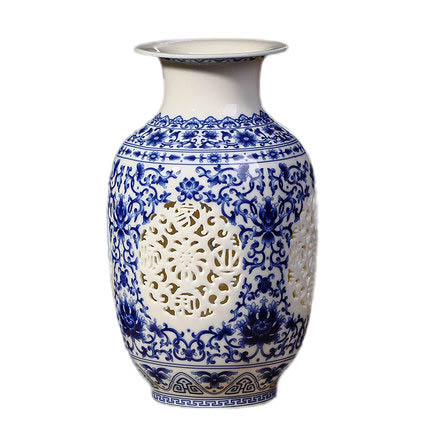 Hollow blue and white winter melon shape modern ceramic vase Jahrriesnge porcelain of hollow out vase cna0391