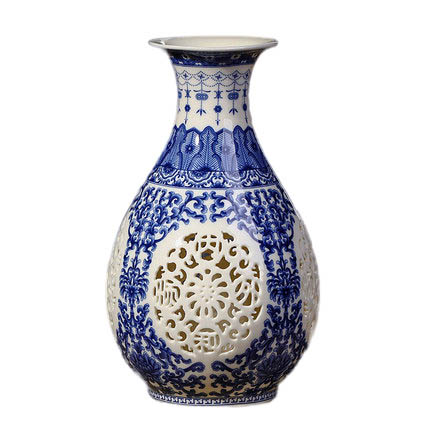 Hollow blue and white pot shaped modern ceramic vase Jahrriesnge porcelain of hollow out vase cna0395