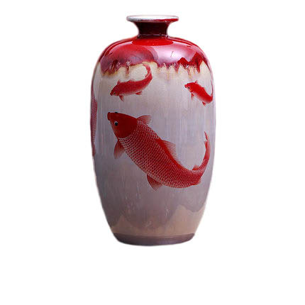 Jingdezhen kiln cracked glazed wax gourd shaped red fish ceramic vase Jahrriesnge porcelain of kiln change cracked glaze pomegranate flower vase cna0438