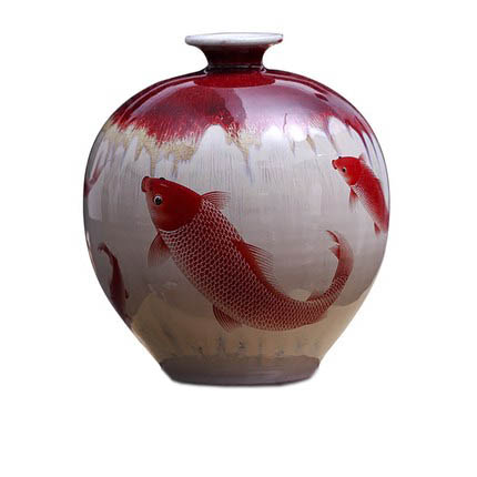 Jingdezhen kiln cracked glaze pomegranate shaped red fish ceramic vase Jahrriesnge porcelain of kiln change cracked glaze pomegranate flower vase cna0439