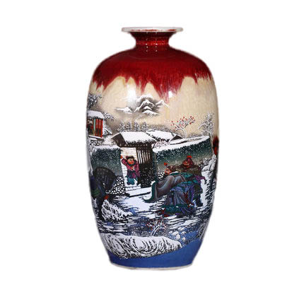 kiln cracked glazed wax gourd shape ancient story ceramic vase Jahrriesnge porcelain of kiln change cracked glaze pomegranate flower vase cna0442