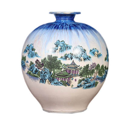 Kiln cracked glaze pomegranate shape landscape pavilion ceramic vase Jahrriesnge porcelain of kiln change cracked glaze pomegranate flower vase cna0443