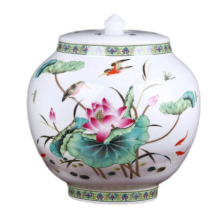 Lotus and Bird Ceramic Vase with Lid for Flower Arrangement Home Jahrriesnge porcelain of one hundred children vase cna0465