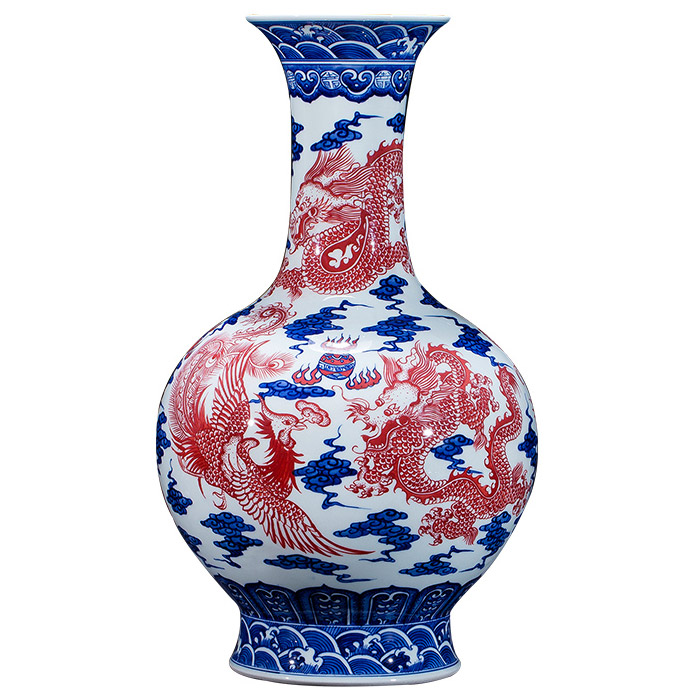 Vintage qing dynasty qianlong blue white underglaze red ceramic vase Jahrriesnge porcelain of vase cna0466