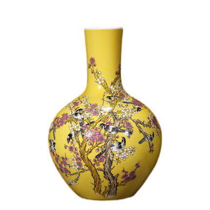 Jingdezhen plum blossom and bird pattern yellow ceramic vase Jahrriesnge porcelain of golden vase cna0561