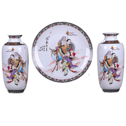 Three-piece ceramic hanging plate and vase with fairy pattern Jahrriesnge porcelain of vase set three pieces cna0572