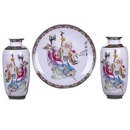Three-piece ceramic hanging plate and vase with fairy tale pattern Jahrriesnge porcelain of vase set three pieces cna0573