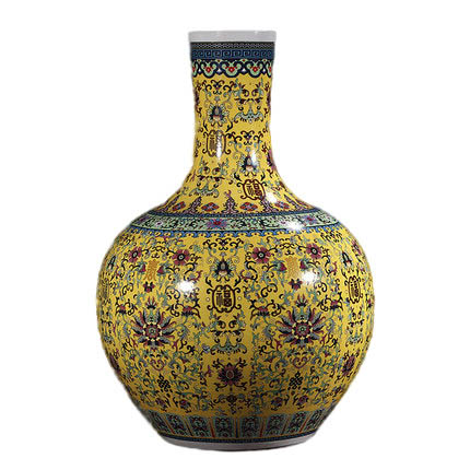 Yellow enamel celestial sphere shaped ceramic vase on the ground Jahrriesnge porcelain of enamel colorful vase cna0621