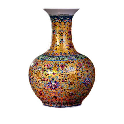 Golden enamel ornamental ceramic vase on the ground Jahrriesnge porcelain of enamel colorful vase cna0622