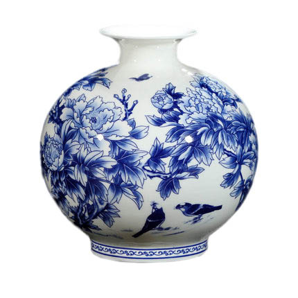 Pomegranate shape blue and white peony pattern bone china ceramic vase Jahrriesnge porcelain of delicate bone china thin tire vase cna0680