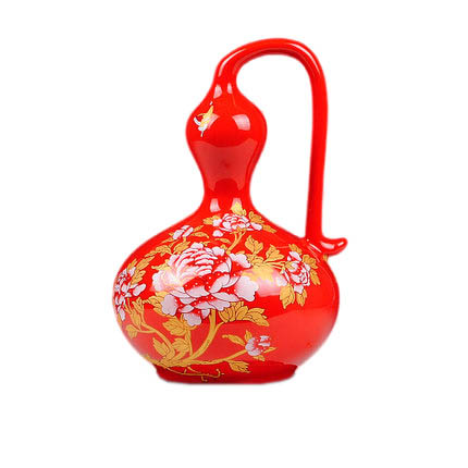 Red gourd vase with peony pattern Jahrriesnge porcelain of red peony gourd vase cna0686
