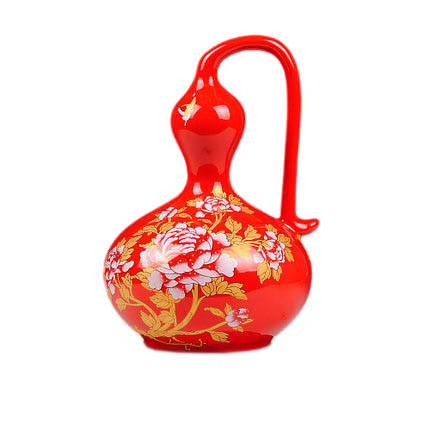 Jingdezhen gourd shape red ceramic vase with peony pattern Jahrriesnge porcelain of red peony gourd vase cna0688