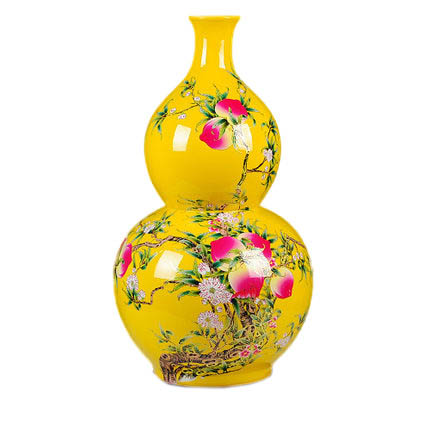 Peaches pattern yellow gourd shape ceramic vase on the ground Jahrriesnge porcelain of red gourd vase cna0719